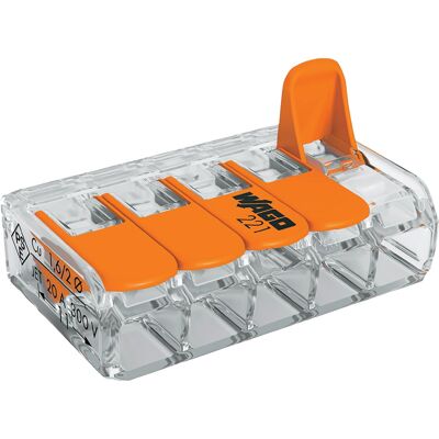 Wago verbindingsklem 0,14 - 4mm² 5-polig (25 Stuks) Wago verbindingsklem 0,14 - 4mm² 5-polig (25 Stuks)