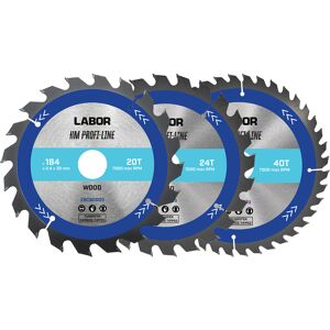 Labor HM cirkelzaagblad hout 184x30x2,4mm - 20,24,40T (3 Stuks) Labor HM cirkelzaagblad hout 184x30x2,4mm - 20,24,40T (3 Stuks)