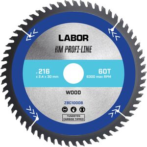 Labor HM cirkelzaagblad hout 216x30x2,4mm 60T Labor HM cirkelzaagblad hout 216x30x2,4mm 60T