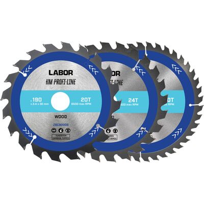 Labor HM cirkelzaagblad hout 190x30x2,4mm - 20,24,40T (3 Stuks) Labor HM cirkelzaagblad hout 190x30x2,4mm - 20,24,40T (3 Stuks)