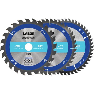 Labor HM cirkelzaagblad hout 210x30x2,4mm - 24,40,48T (3 Stuks) Labor HM cirkelzaagblad hout 210x30x2,4mm - 24,40,48T (3 Stuks)