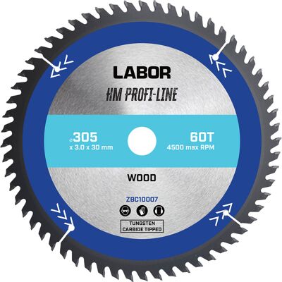 Labor HM cirkelzaagblad hout 305x30x3mm 60T Labor HM cirkelzaagblad hout 305x30x3mm 60T