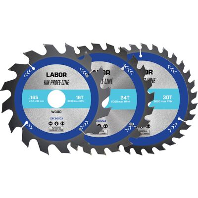 Labor HM cirkelzaagblad hout 165x30x2,2mm - 16,24,30T (3 Stuks) Labor HM cirkelzaagblad hout 165x30x2,2mm - 16,24,30T (3 Stuks)