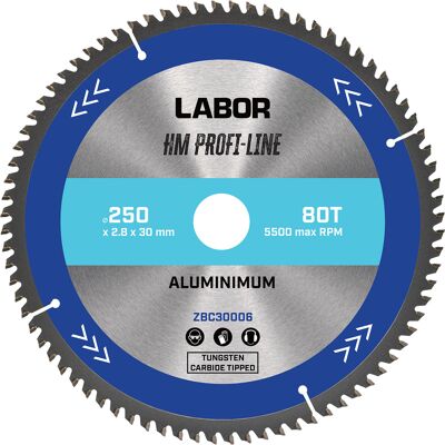 Labor HM cirkelzaagblad aluminium 250x30x2,8mm 80T Labor HM cirkelzaagblad aluminium 250x30x2,8mm 80T