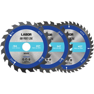 Labor HM cirkelzaagblad hout 184x30x2,4mm - 20,24,40T (3 Stuks) Labor HM cirkelzaagblad hout 184x30x2,4mm - 20,24,40T (3 Stuks)
