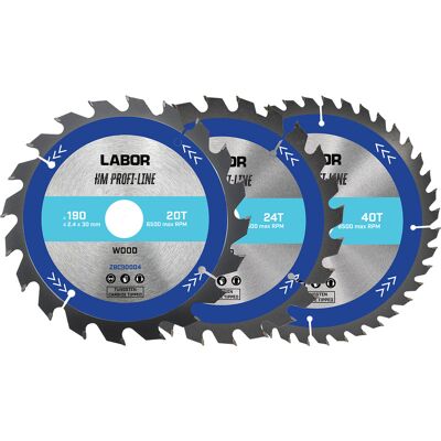 Labor HM cirkelzaagblad hout 190x30x2,4mm - 20,24,40T (3 Stuks) Labor HM cirkelzaagblad hout 190x30x2,4mm - 20,24,40T (3 Stuks)