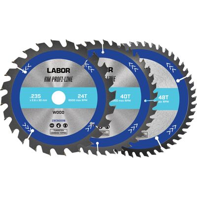 Labor HM cirkelzaagblad hout 235x30x2,6mm - 24,40,48T (3 Stuks) Labor HM cirkelzaagblad hout 235x30x2,6mm - 24,40,48T (3 Stuks)