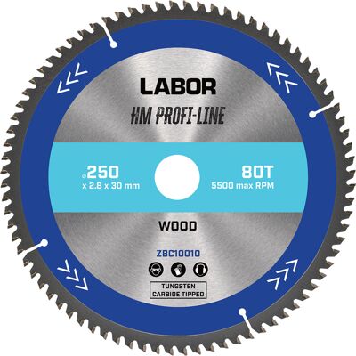 Labor HM cirkelzaagblad hout 250x30x2,8mm 80T Labor HM cirkelzaagblad hout 250x30x2,8mm 80T