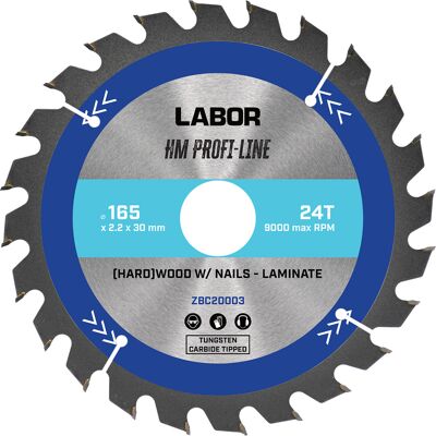 Labor HM Cirkelzaagblad - Hardhout - 165x30x2,2mm - 24T Labor HM Cirkelzaagblad - Hardhout - 165x30x2,2mm - 24T