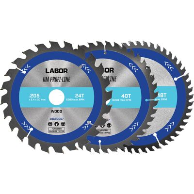 Labor HM cirkelzaagblad hout 205x30x2,4mm - 24,40,48T (3 Stuks) Labor HM cirkelzaagblad hout 205x30x2,4mm - 24,40,48T (3 Stuks)