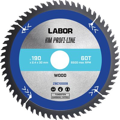 Labor HM Cirkelzaagblad - 190x30x1,5mm 60T voor hout Labor HM Cirkelzaagblad - 190x30x1,5mm 60T voor hout