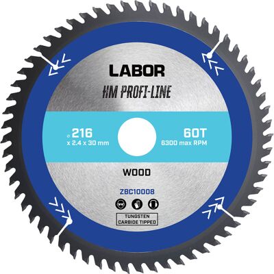 Labor HM cirkelzaagblad hout 216x30x2,4mm 60T Labor HM cirkelzaagblad hout 216x30x2,4mm 60T