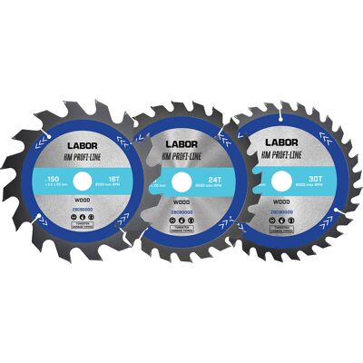 Labor HM cirkelzaagblad hout 150x20x2,2mm - 16,24,30T (3 Stuks) Labor HM cirkelzaagblad hout 150x20x2,2mm - 16,24,30T (3 Stuks)