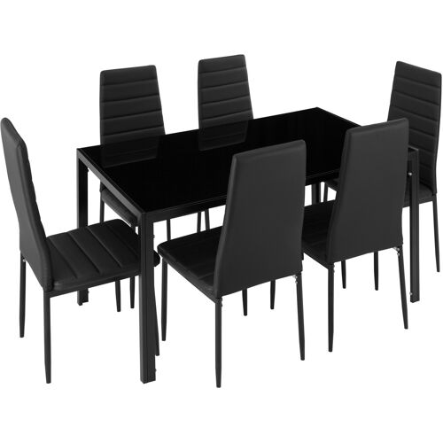 tectake Eettafelset Brandenburg tafel en 6 stoelen - zwart/zwart