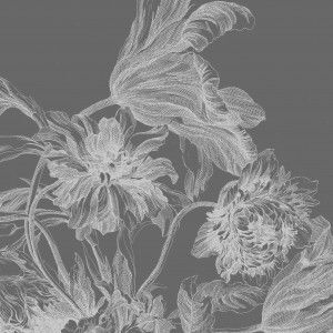 KEK Amsterdam Engraved Flowers zwart-wit behangpaneel II