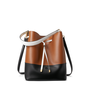 Lauren Leather Two-Tone Debby Drawstring Bag  - Lauren Tan/Black - Size: One Size