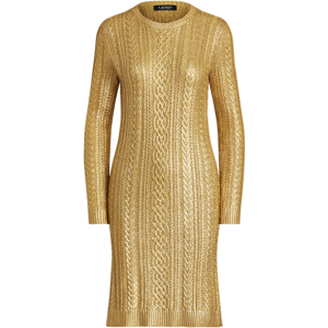 Lauren Metallic Cable-Knit Jumper Dress Shiny Gold Large Female