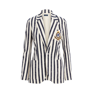 Polo Ralph Lauren Striped Cotton Blazer  - Guide Cream/Cruise Navy - Size: UK 14