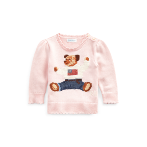 Baby Girl Polo Bear Cotton Jumper  - Bright Pink - Size: 12M
