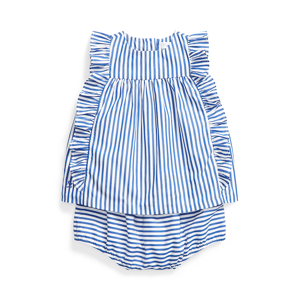 Baby Girl Striped Top & Bloomer  - Blue/White - Size: 12M