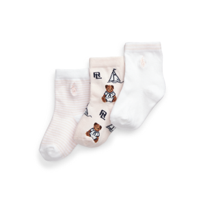 Baby Girl Polo Bear Crew Sock 3-Pack  - Pink Rl Bear Pp - Size: 6-12M