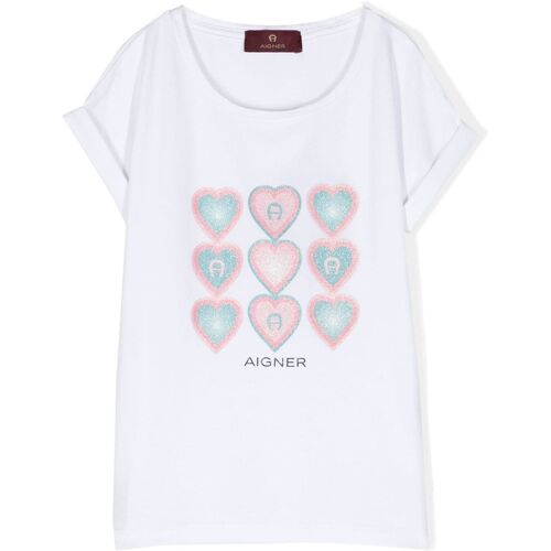 Aigner Kids T-shirt met hartprint en opgerolde mouwen - Wit