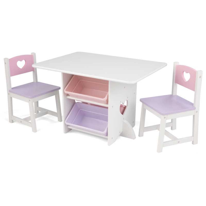 Kidkraft Tafel en 2 stoelen met hartjes en pastelkleurige bakken - 26913