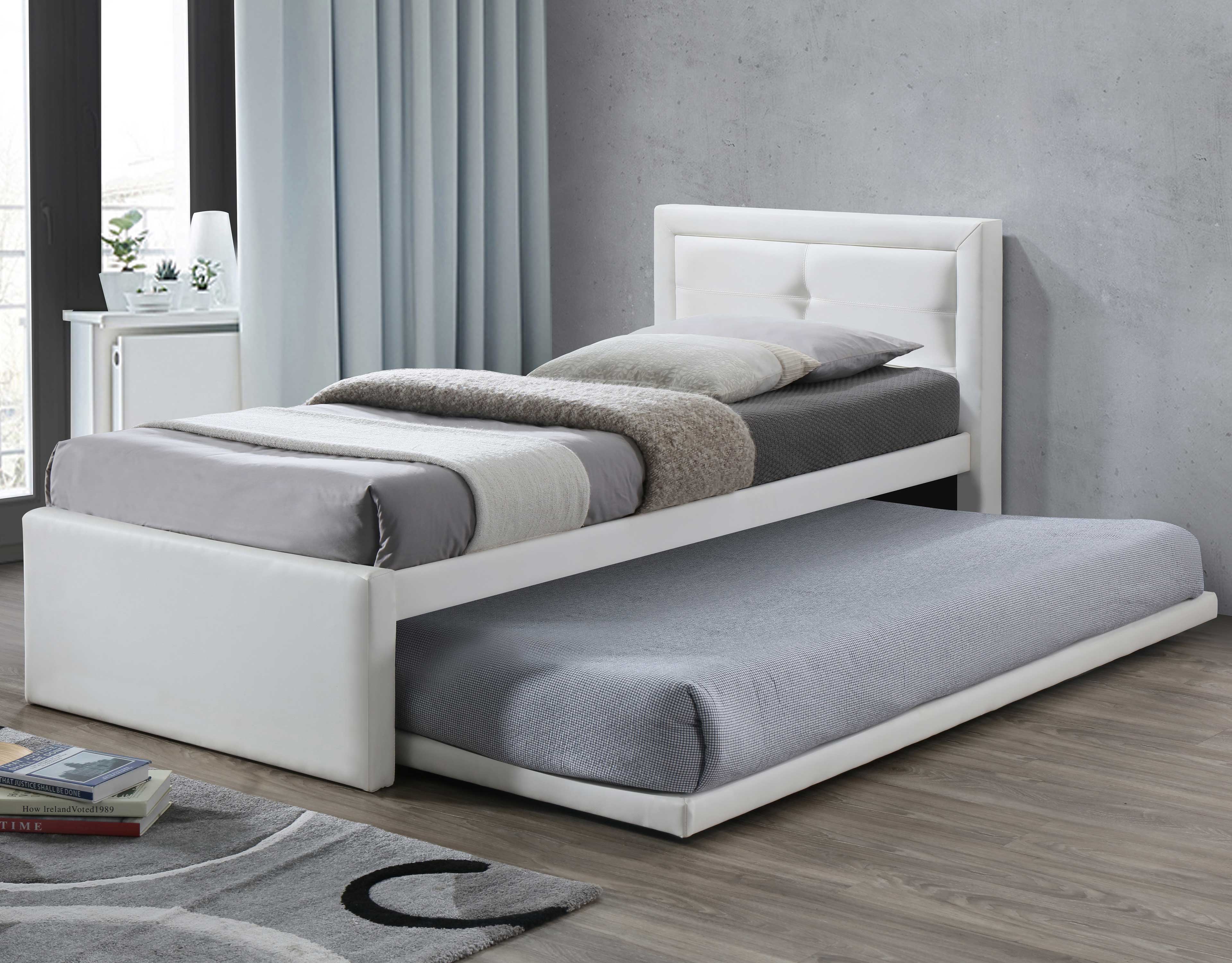 Poldimar Bed met onderschuifbed Rodan kunstleer - wit