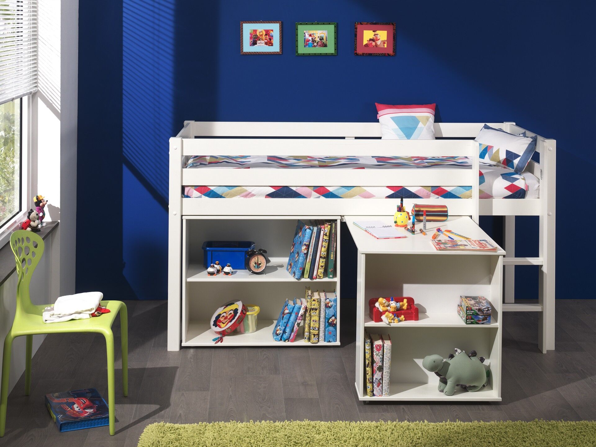 Vipack Halfhoogslaper Charlotte met bureau en bibliotheek - wit