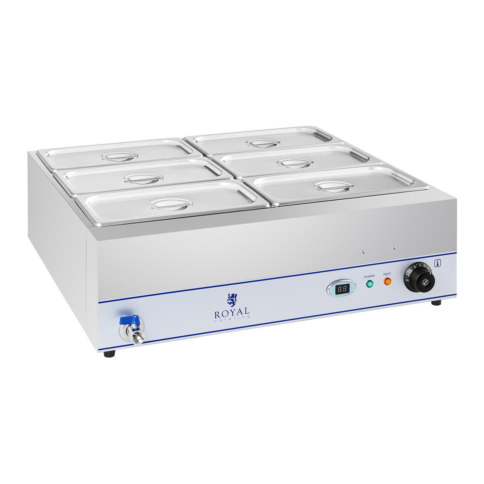 Royal Catering Bain-Marie - 2.000 W - 6 x 1/3 GN-containers - met aftapkraan 10010387
