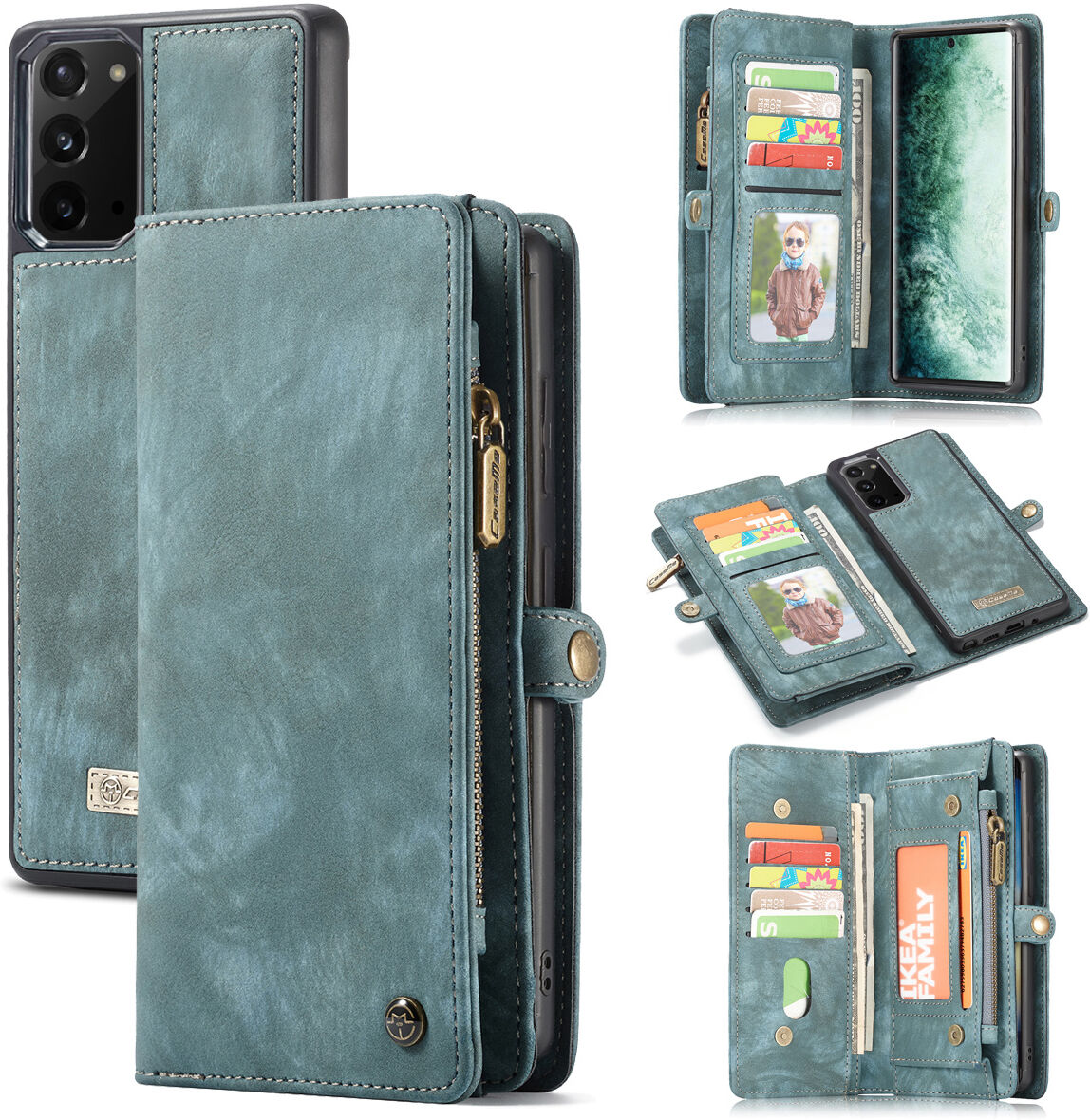 Caseme Vintage 2 in 1 portemonnee hoes Blauw voor de Samsung Galaxy Note 20