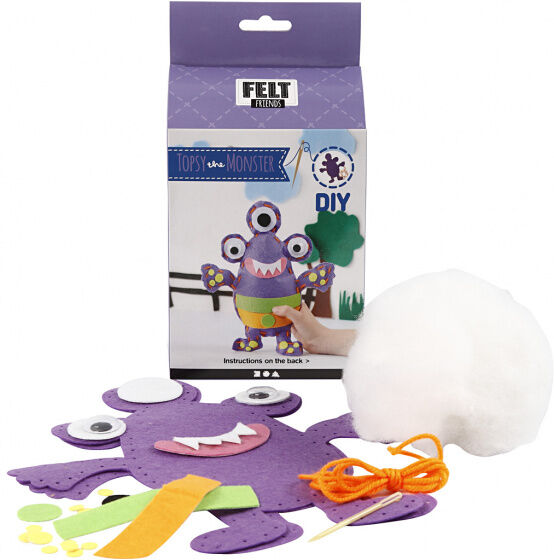 Funny Friends knutselset DIY monster junior vilt paars 4 delig - Paars