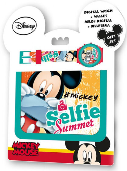 Disney horloge en portemonnee Mickey Mouse junior 2 delig - Multicolor