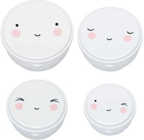 A Little Lovely Company eetset Happy Face junior polypropyleen wit 4 delig - Wit