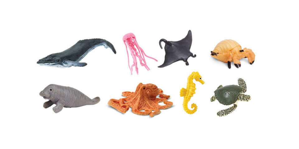 Safari mini figuren Good Luck zeedieren 2 cm rubber 8 stuks - Multicolor