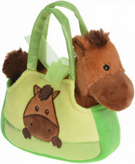 Free and Easy knuffelpaard 20 x 17 cm pluche bruin/groen - Bruin,Groen