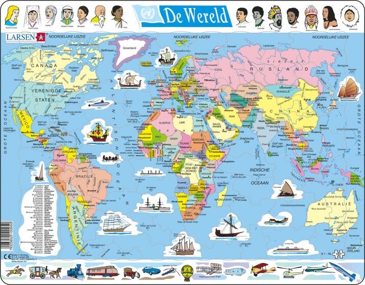 Larsen legpuzzel Maxi Wereld junior karton 107 stukjes - Multicolor