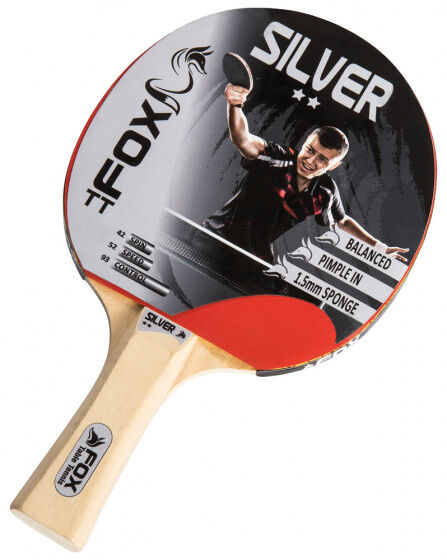 Fox TT tafeltennisbat Silver 2 Star 23 cm hout/rubber blank/rood - Zwart,Rood