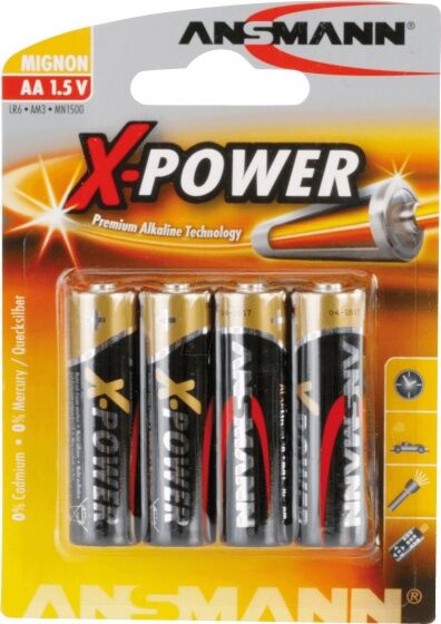 Ansmann batterijen X power AA alkaline per 4 stuks - Zwart