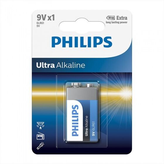 Philips batterij 9 Volt Ultra Alkaline 6LR61 9V - Blauw