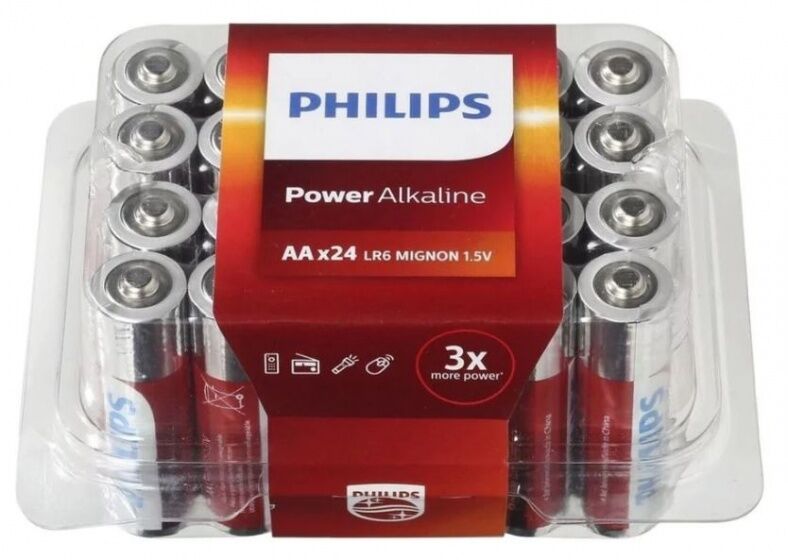 Philips batterijen AA Power Alkaline zilver/rood 24 stuks - Zilver,Rood