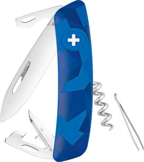 Swiza zakmes camo C03 95 x 27 mm RVS zilver/blauw - Zilver,Blauw