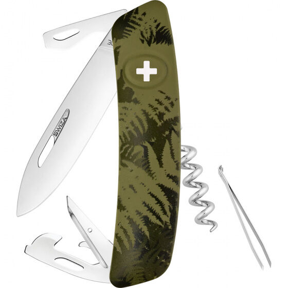 Swiza zakmes camo C03 95 x 27 mm RVS zilver/donkergroen - Zilver,Donkergroen