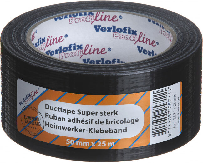 Verlofix duct tape supersterk 50 mm x 25 m PVC zwart - Zwart