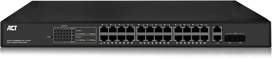 ACT AC4434 24-Poorts Netwerk Switch 10/100Mbps 24x PoE Poorten  2 x SFP 19" Inbouw