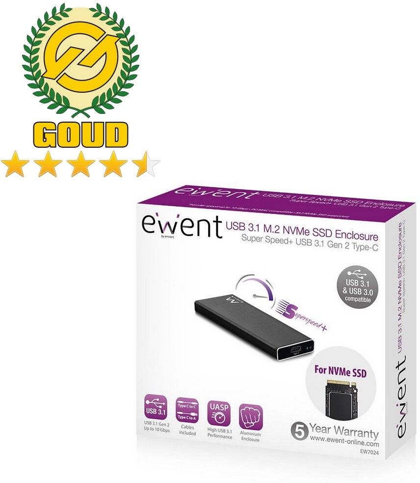 Ewent EW7024 M.2 NVMe SSD USB-C 3.1 Gen2 Behuizing Aluminium