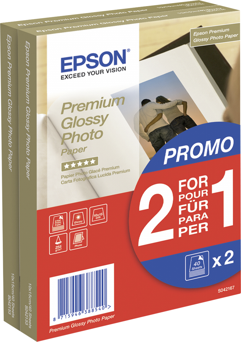 Epson 2x 40 Epson Premium Glossy Photo Paper 10x15 cm, 255 g