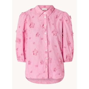 Aaiko Lien blouse met bloemborduring en pofmouw - Donkerroze