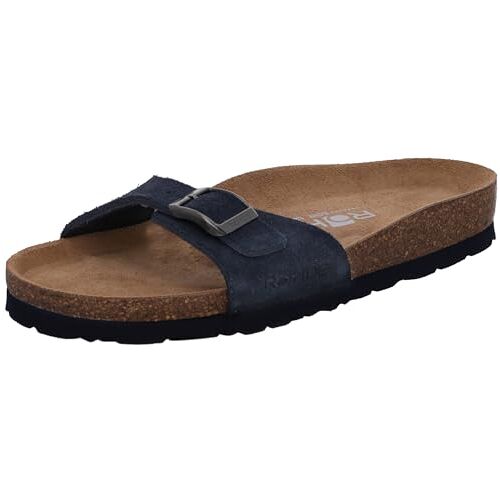 Rohde Dames lederen slippers lederen diep voetbed gesp Alba 5589, blauw, 35 EU