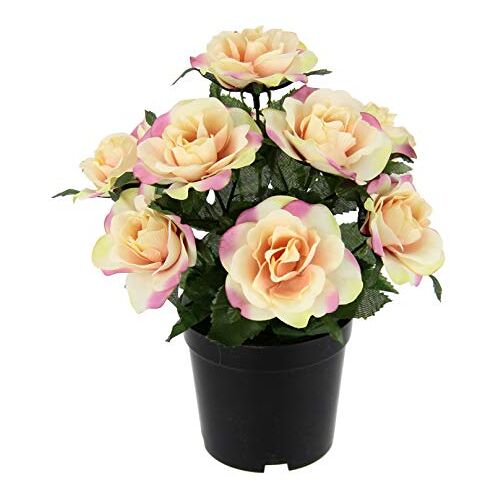 Flair Flower Kunstrozen in pot, zijdebloemen, kunstbloemen, rozenblaadjes, bladeren, rozenstruik, rozenkoppen, planten, sierplant, kunstplanten, bloemen, kunstdecoratie, neppotplant, 27 cm, roze